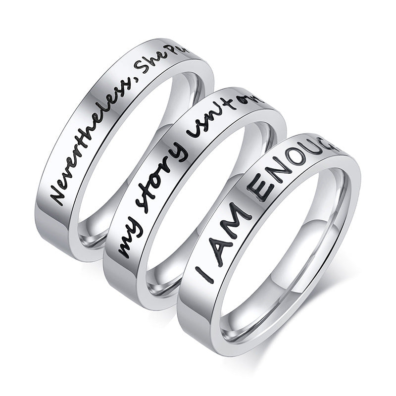 Stainless steel inspirational English ring