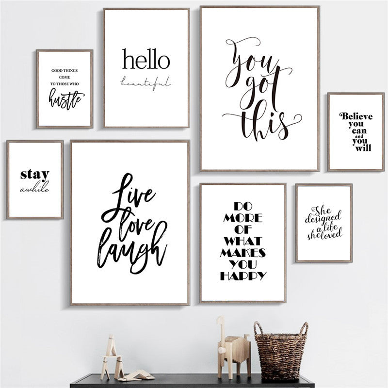 Modern Black And White Letters Inspirational Quotes Decorative Painting Core