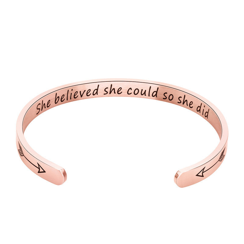 Motivational phrase titanium steel bracelet