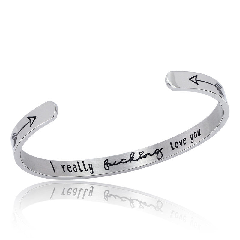 Motivational phrase titanium steel bracelet