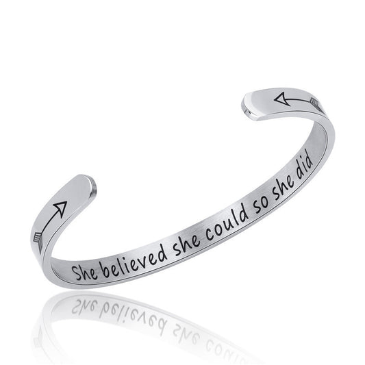 Motivational phrase titanium steel bracelet