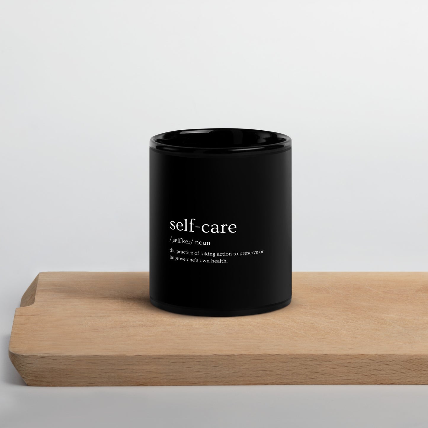 Self Care Black Glossy Mug