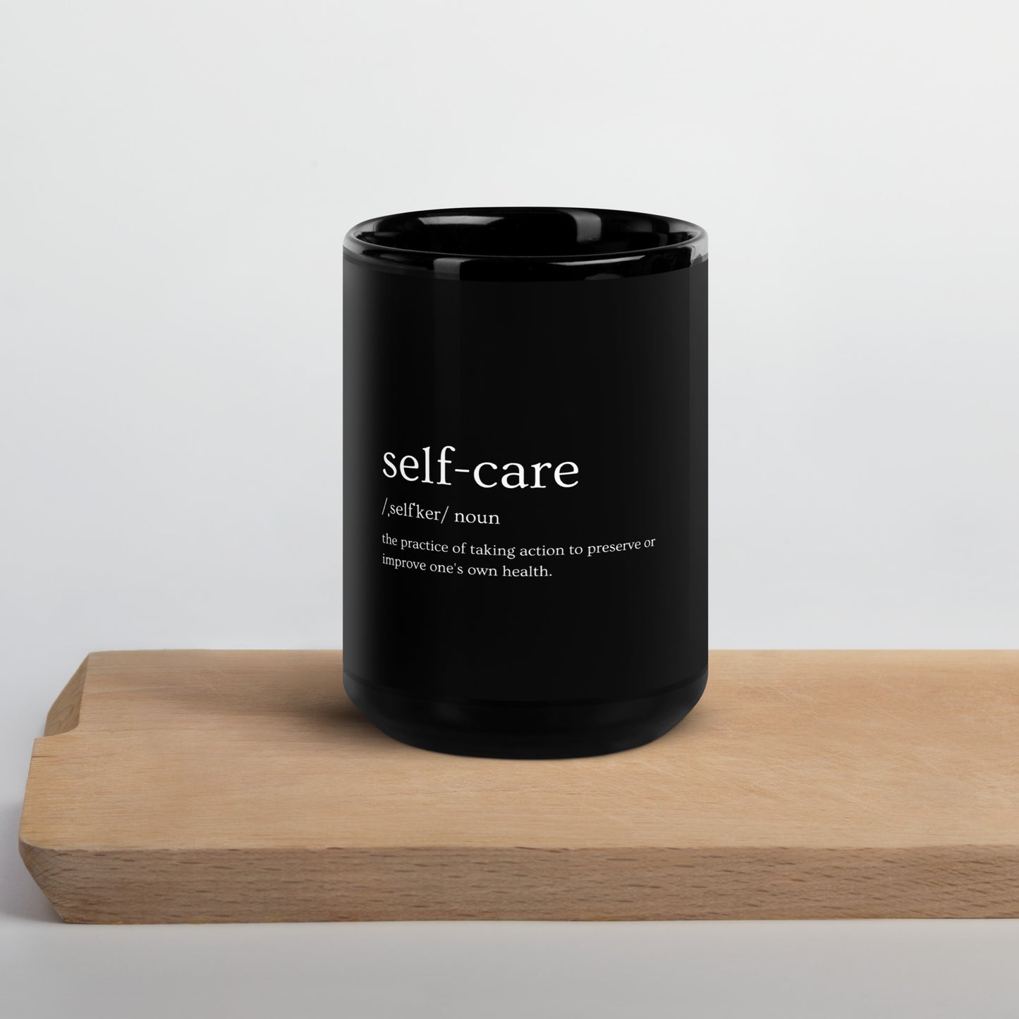 Self Care Black Glossy Mug